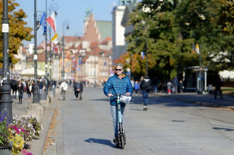 city square, e-scooter, man